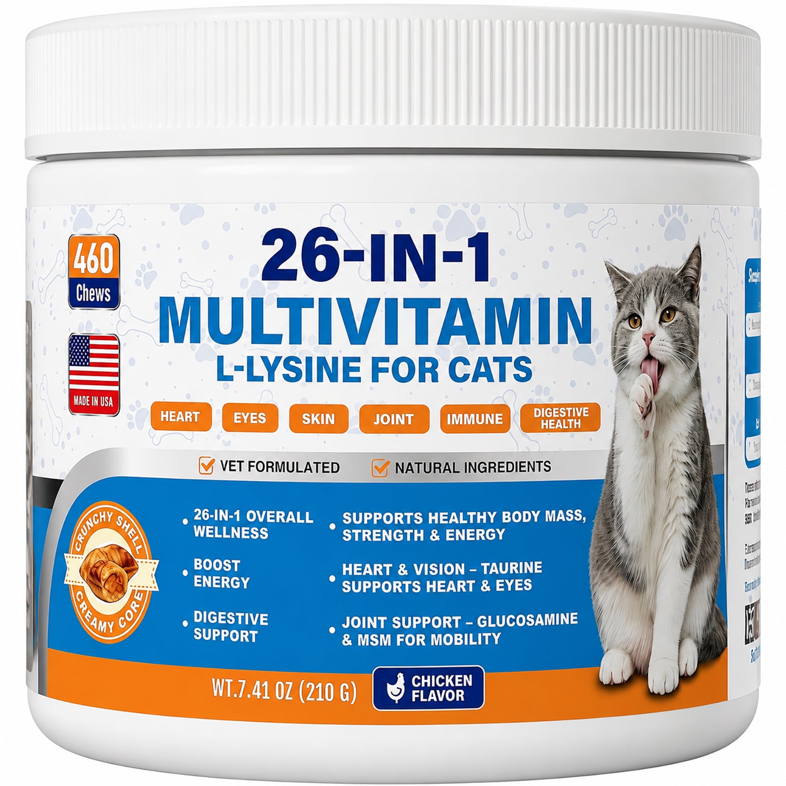 Cat Multivitamin Chews 26-in-1 Lysine & Taurine for Cats with Turmeric MSM Glucosamine, Omega Support Immune, Skin, Joint, Heart,Eyes, Cat Vitamis and Supplements for All Ages & Breeds