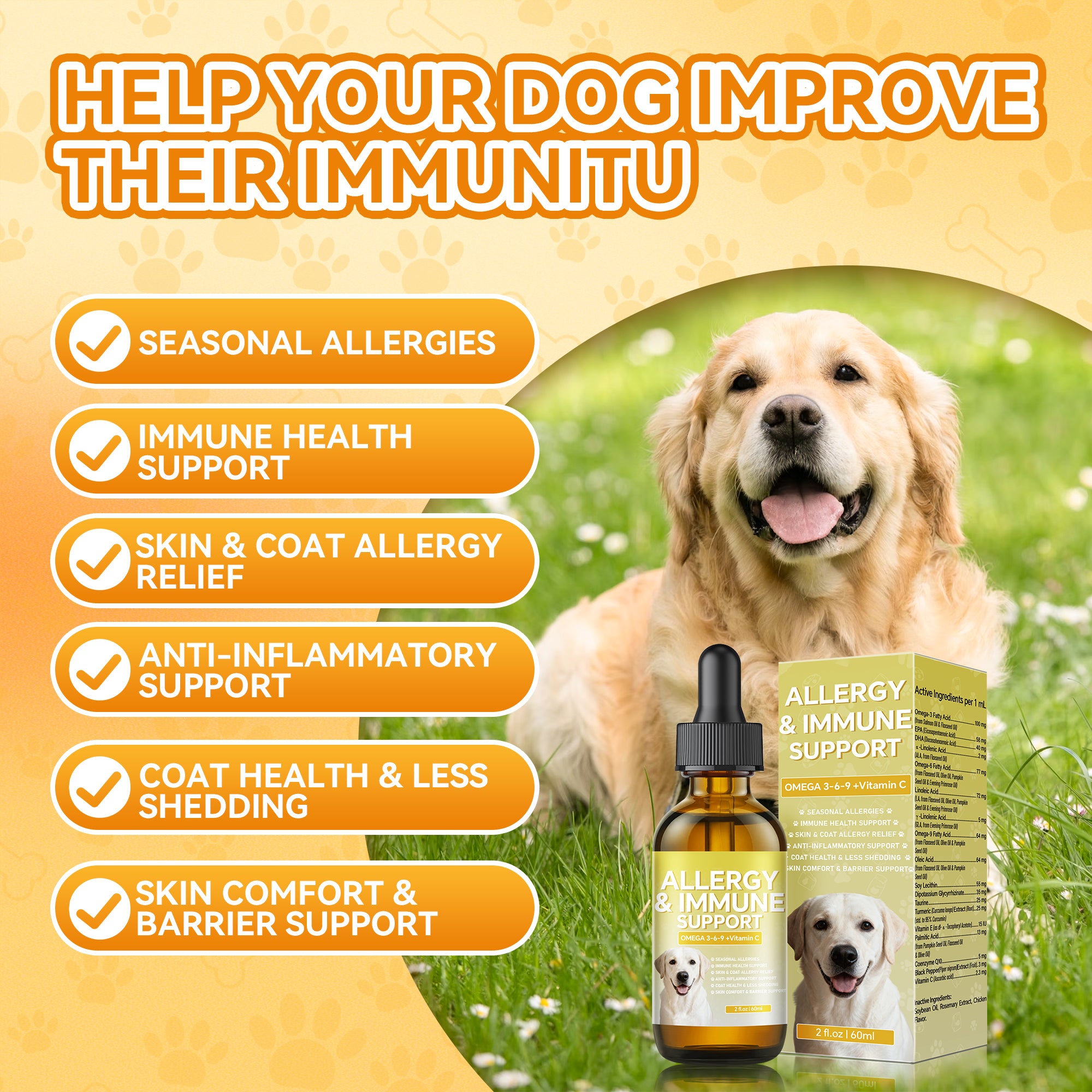 STOP Itching NOW! Advanced Allergy + Immune Relief Drops for Dogs – Omega 3-6-9, Turmeric, CoQ10, Vitamin C – Eliminates Skin Scratching, Hot Spots & Shedding – Liquid Formula Works in Hours, Not Weeks – 60ml