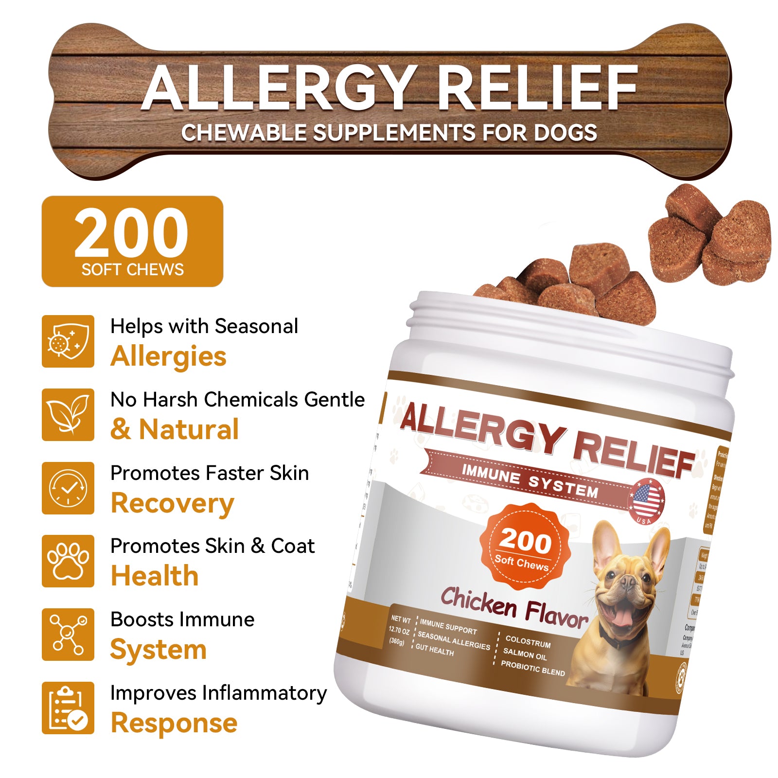 Allergy & Itch Chews for Dogs - Natural Allergy Relief, Itchy Skin, Immune Support and Probiotics - 200 Count