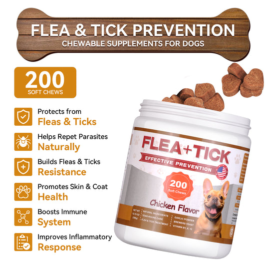Flea and Tick Prevention for Dogs Chewables, 200 Soft Chews, Oral Flea Chews for Dogs, Flea and Tick Chews for Dogs Puppies, All Breeds & Sizes, Chicken Flavor