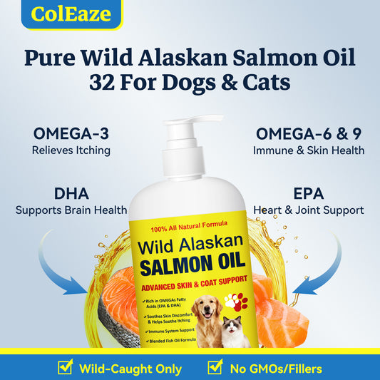 Wild Alaskan Salmon Oil for Dogs and Cats 32 oz Pump – Omega 3 Fish Oil with EPA & DHA Fatty Acids for Skin, Joint, Heart, Brain, Paws Health