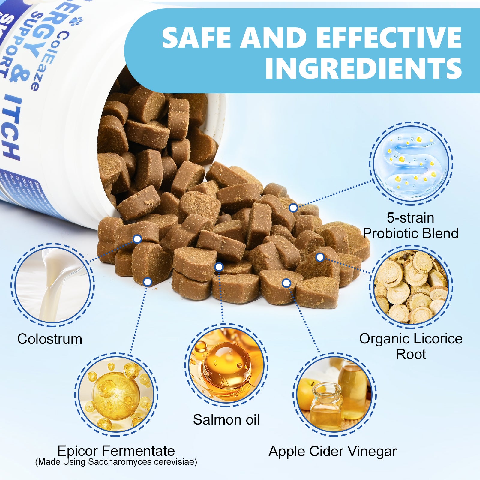 Allergy Chews for Dogs – Ultimate Itch Relief for Skin Allergies, Licking Paws, Hot Spots, Itchy Ears & Seasonal Allergies – Colostrum + Salmon Oil + Probiotics + Omega-3 – Vet-Formulated Anti-Itch Bites – All Breeds & Ages, Salmon Flavor, 200 Count