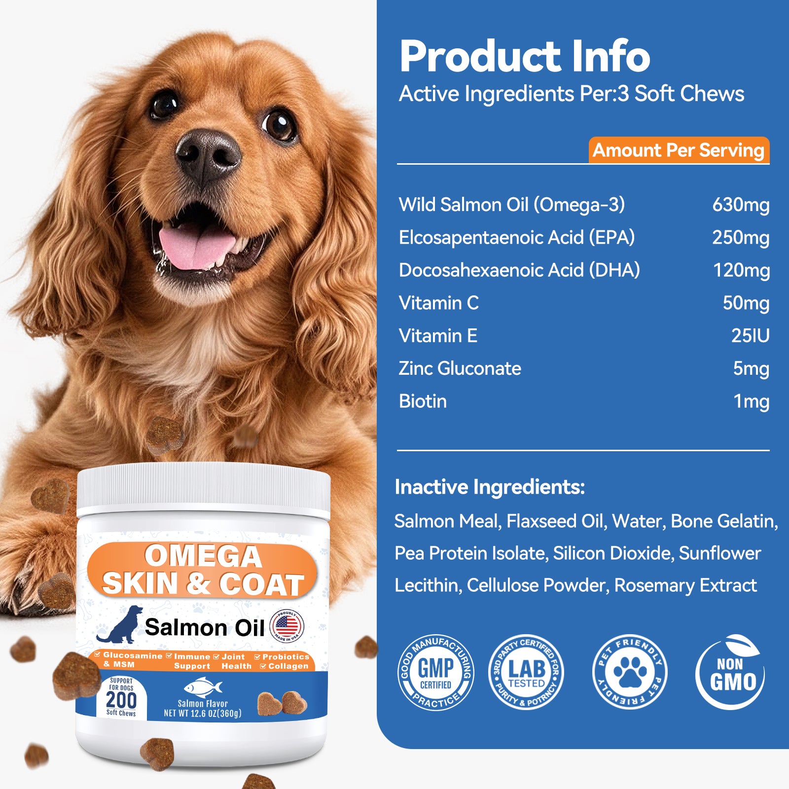 ColEaze Omega Skin & Coat Chews for dogs – 200 Soft Chews of Total Body Domination. Salmon Oil + Glucosamine + MSM + 5-Strain Probiotics + Multi-Collagen. No Greasy Residue. No Grain. No Sugar. Just a Shiny Coat, Strong Joints, and an Iron Immune System