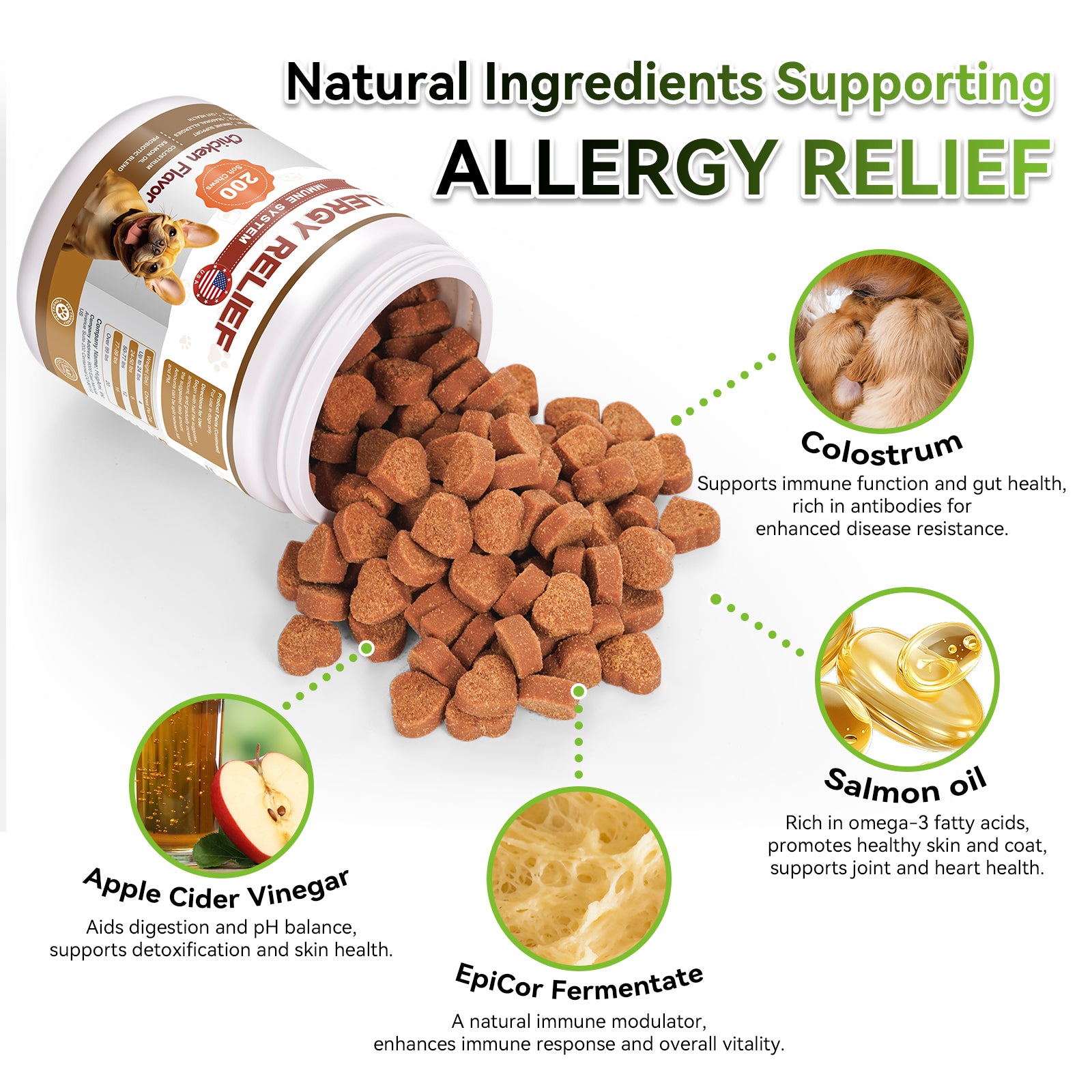Allergy & Itch Chews for Dogs - Natural Allergy Relief, Itchy Skin, Immune Support and Probiotics - 200 Count