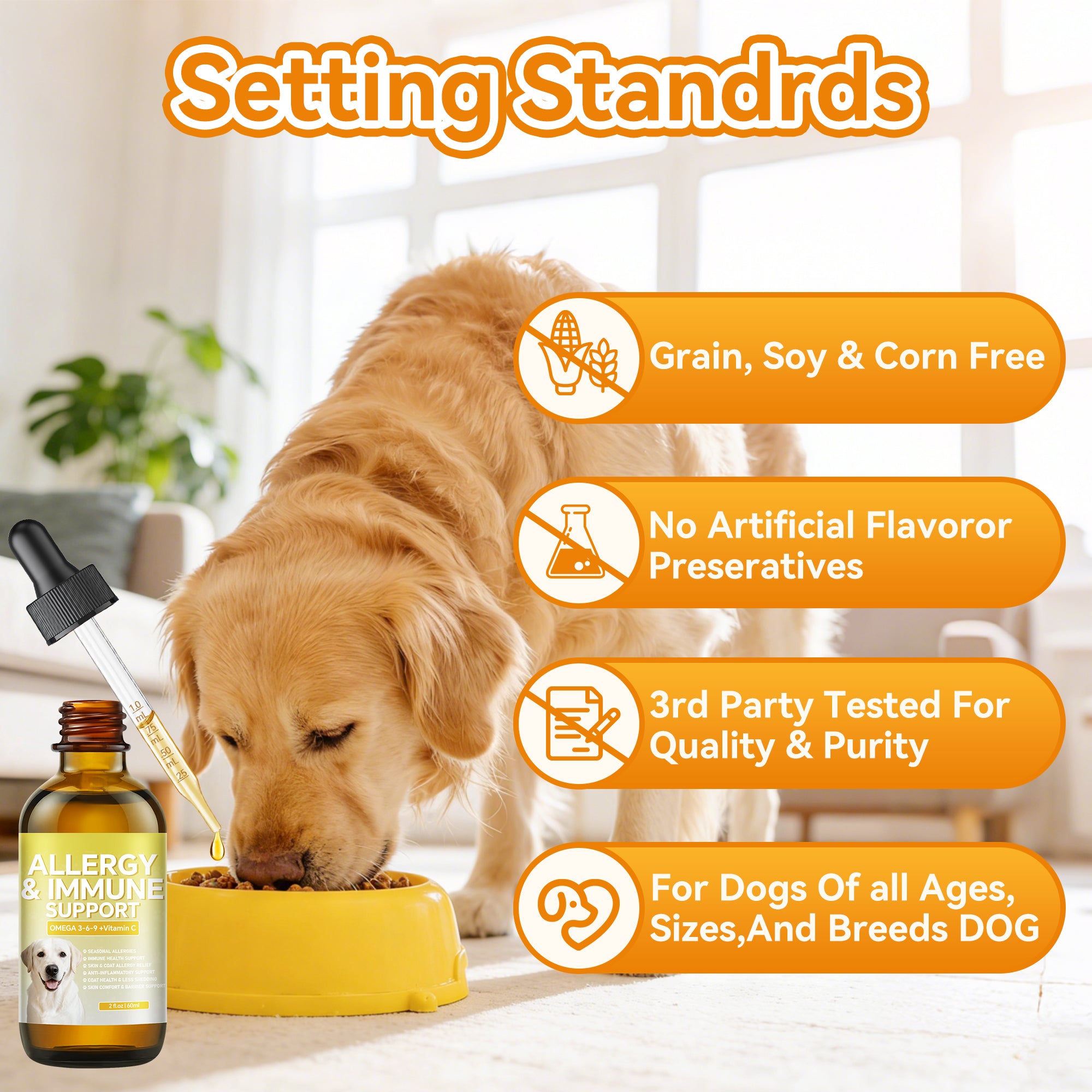 STOP Itching NOW! Advanced Allergy + Immune Relief Drops for Dogs – Omega 3-6-9, Turmeric, CoQ10, Vitamin C – Eliminates Skin Scratching, Hot Spots & Shedding – Liquid Formula Works in Hours, Not Weeks – 60ml