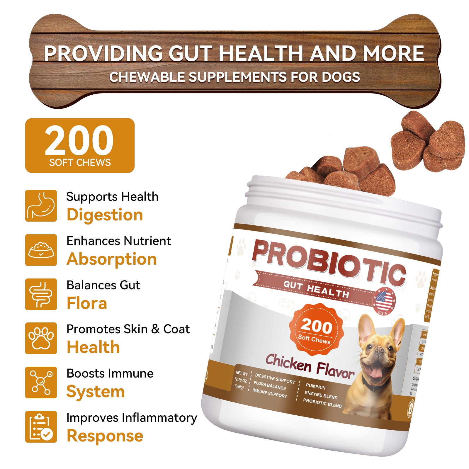 ColEaze Probiotic Gut Health Chews for dogs – 200 Soft Chews of Brutal Digestive Domination. No More Gas, No More Loose Stools, No More Weak Immunity. Pumpkin + 6.84B CFU Probiotics + Enzyme Strike Force