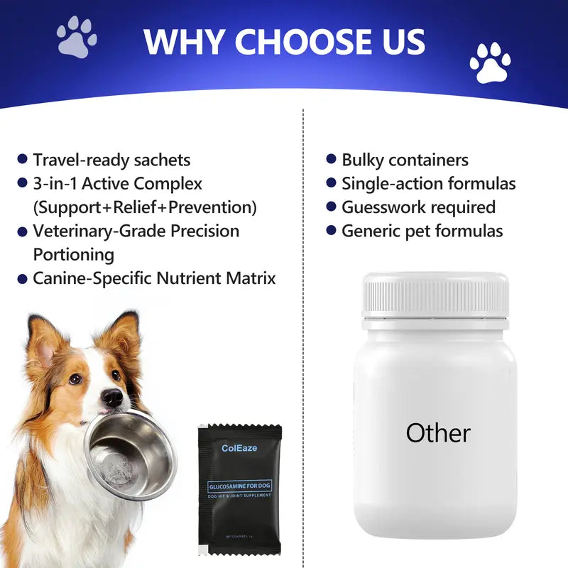 ColEaze Glucosamine for Dogs – The Ultimate 3D Mobility Assault for Joint Pain, Stiffness & Slow Decline. NSAID-Free, Vet-Strength, 60 Sachets of Pure Cartilage Regeneration Power