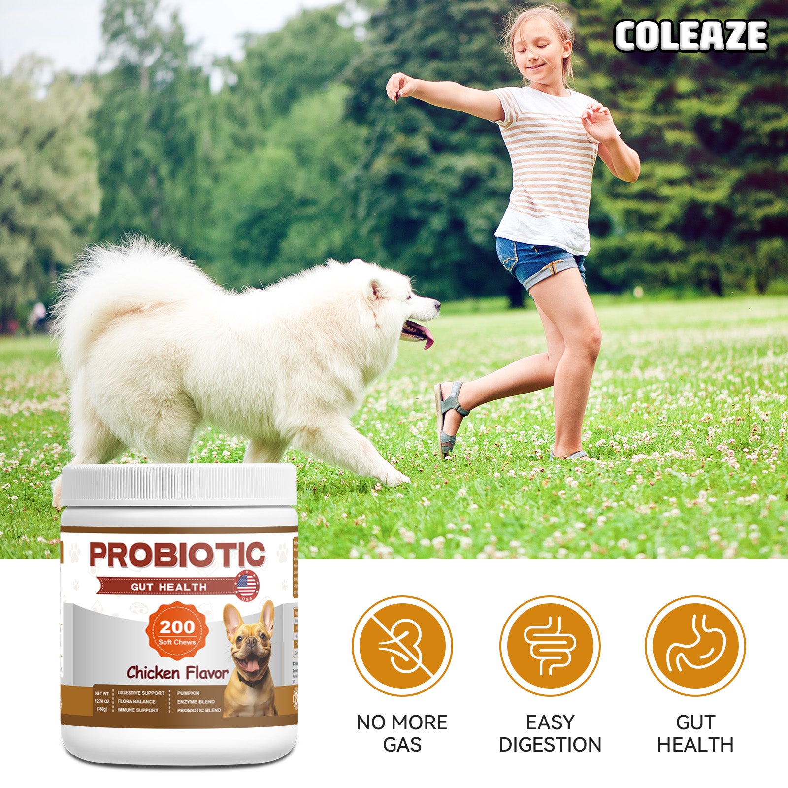 ColEaze Probiotic Gut Health Chews for dogs – 200 Soft Chews of Brutal Digestive Domination. No More Gas, No More Loose Stools, No More Weak Immunity. Pumpkin + 6.84B CFU Probiotics + Enzyme Strike Force